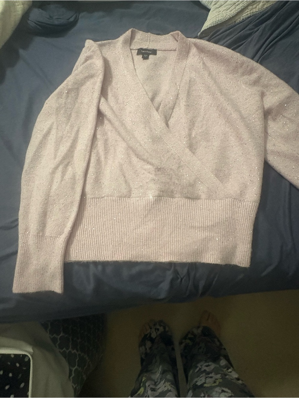Sparkle Wrap V-Neck Sweater - Light Pink Karen Kane